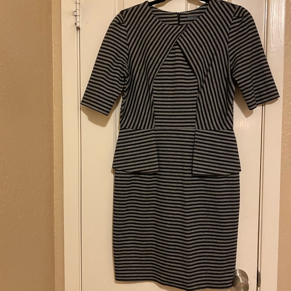 Gabby Skye - black and gray stripe peplum dress size 8